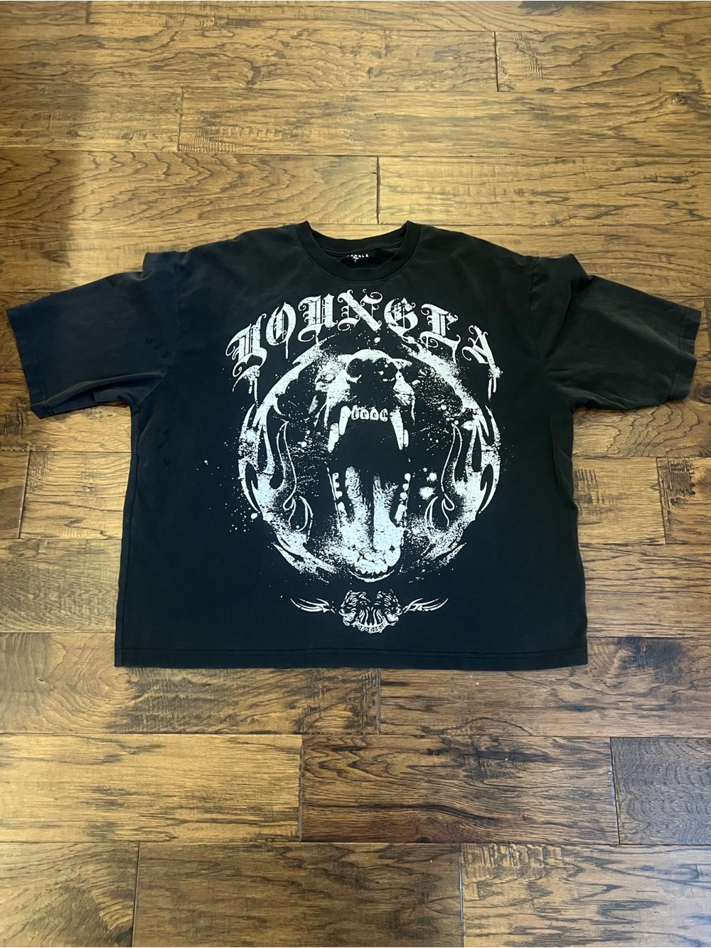 YoungLA Black Tee with White Roaring Bear Graphic - Kids